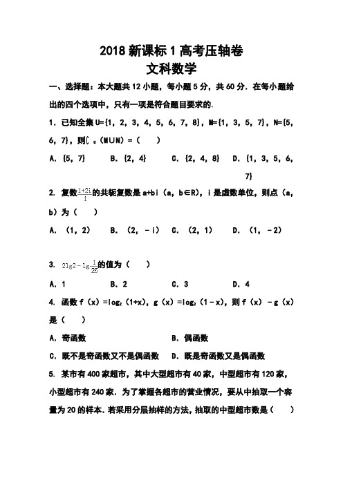 最新-2018届新课标1高考压轴卷文科数学试题及答案 精品