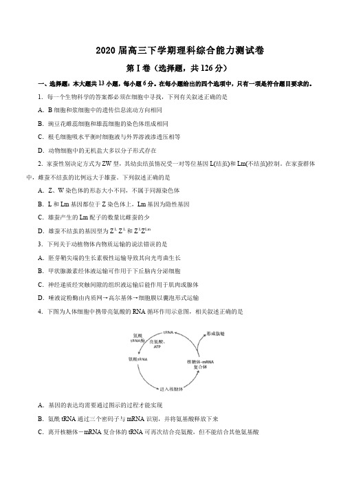 2020届武汉高三下学期理科综合能力测试卷(附详细答案解析)