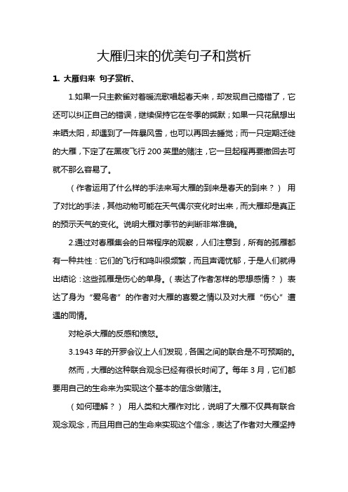 大雁归来的优美句子和赏析