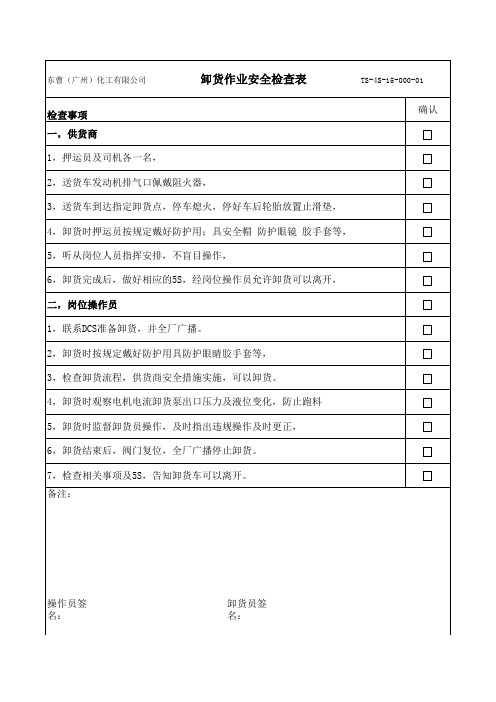 卸货作业安全检查表