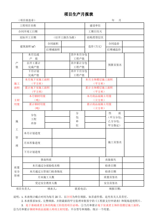 项目部产值报空白表