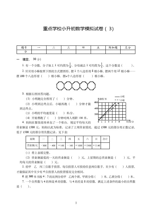 杭州市【小升初】重点学校小升初考试数学模拟试卷附试题详细答案( 3)