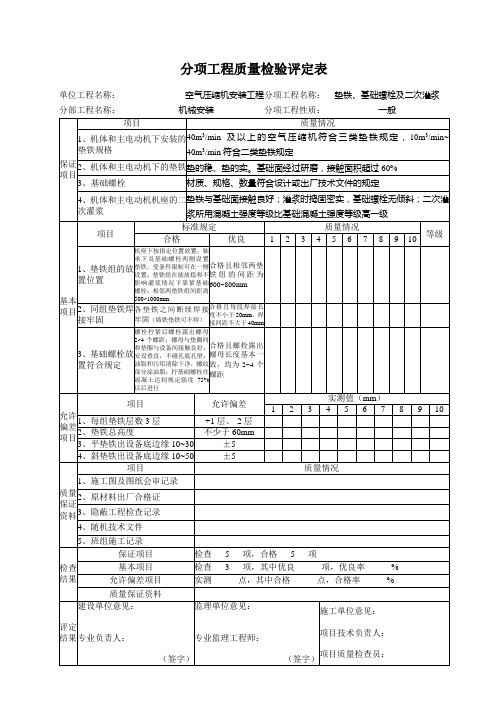 1、空气压缩机垫铁、基础螺栓及二次灌浆