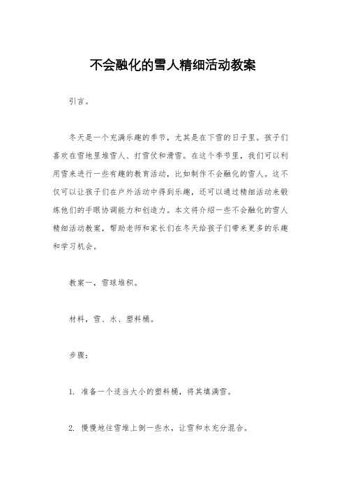 不会融化的雪人精细活动教案