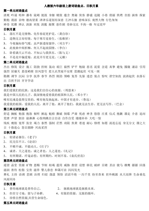 新人教版六年级上册语文教材词语盘点、日积月累