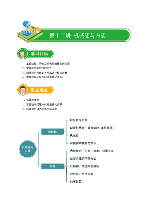 中考物理一轮复习 第12讲 机械能与内能
