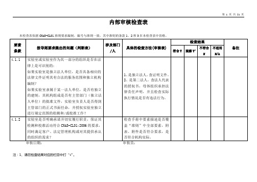 实验室CMA计量认证内审检查表