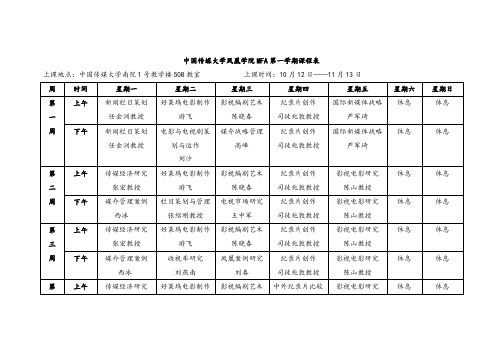 中国传媒大学凤凰学院MFA第一学期课程表