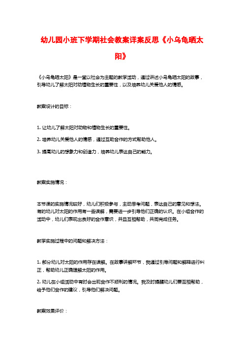 幼儿园小班下学期社会教案详案反思《小乌龟晒太阳》