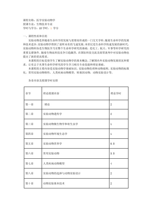 课程名称医学实验动物学