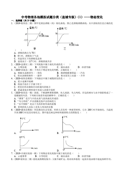 中考物理各地模拟试题分类(盐城专版)(1)——物态变化