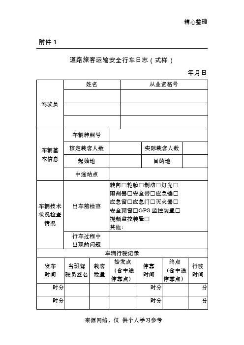 道路旅客运输安全行车日志(式样)