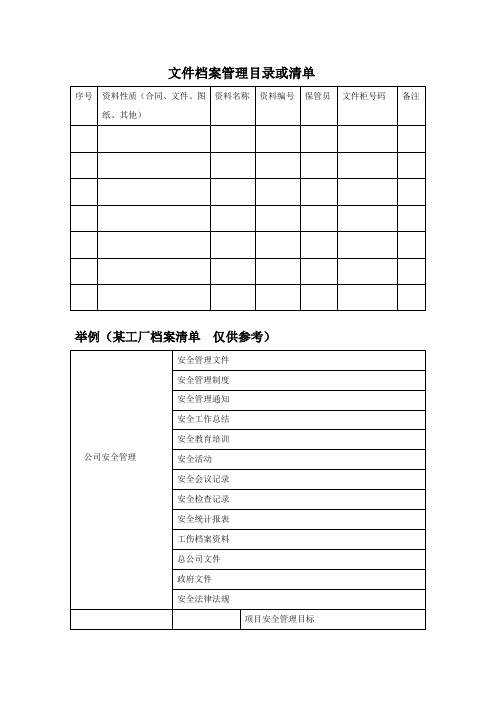 文件档案管理目录或清单