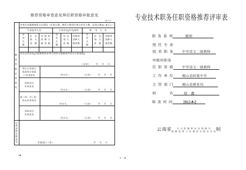 专业技术资格推荐评审表