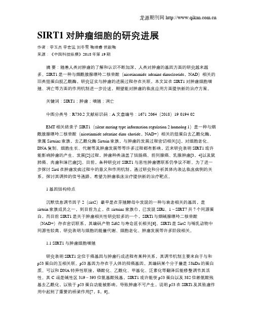 SIRT1对肿瘤细胞的研究进展