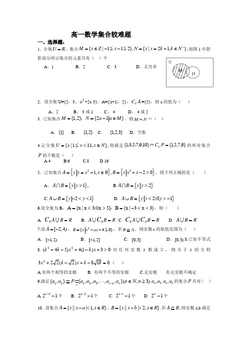 (完整)高一数学集合较难题