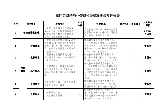 集团公司精细化管理检查标准要求及评分表