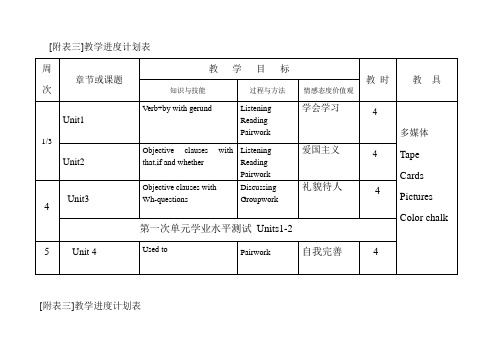 九上英语教学计划附表三四