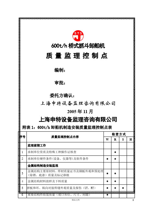 600t卸船机质量监理控制点【建筑工程监理】