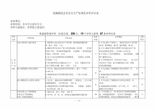 机械制造企业安全生产标准化评审评分表