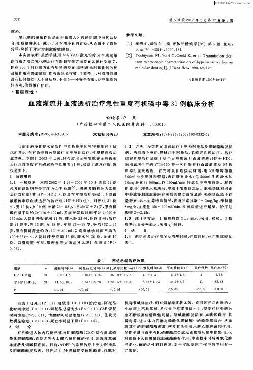 血液灌流并血液透析治疗急性重度有机磷中毒31例临床分析