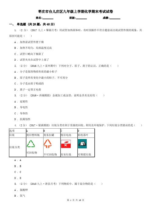 枣庄市台儿庄区九年级上学期化学期末考试试卷