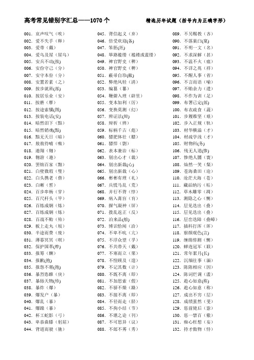 高考常见错别字汇总—1070个