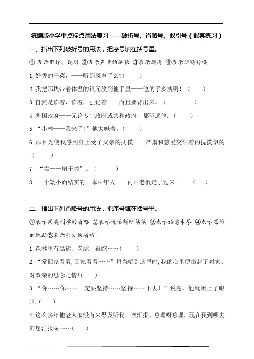 小升初语文总复习-重点标点(破折号、省略号、双引号)用法复习(配套练习)