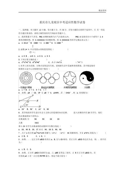 重庆市九龙坡区中考适应性数学试卷含答案