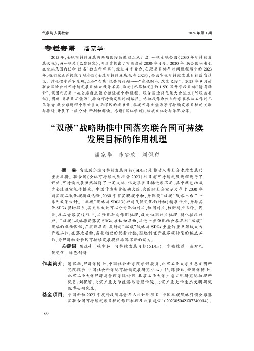 “双碳”战略助推中国落实联合国可持续发展目标的作用机理