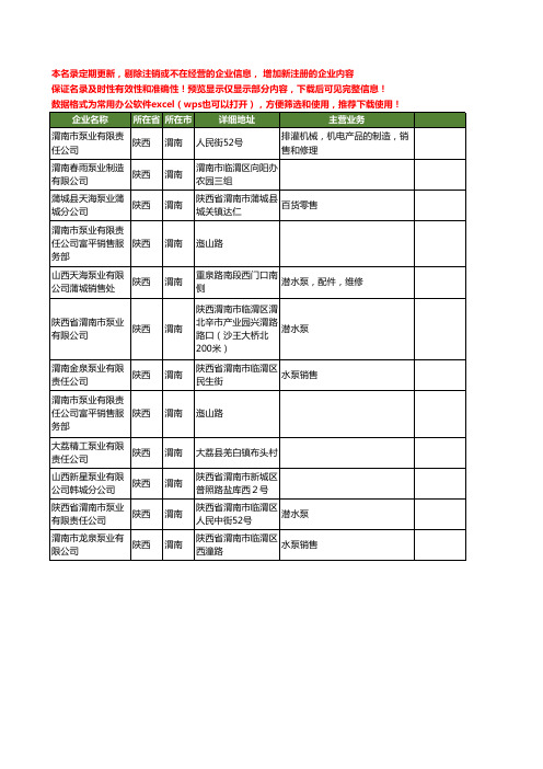 新版陕西省渭南泵业工商企业公司商家名录名单联系方式大全12家