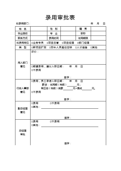 企业员工录用审批表