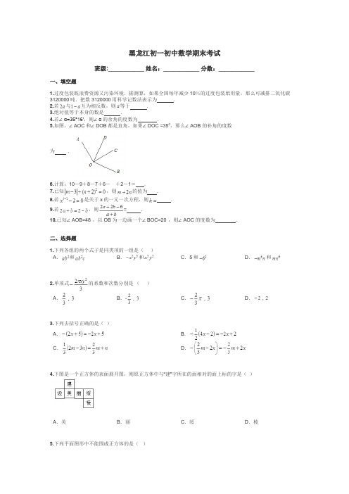 黑龙江初一初中数学期末考试带答案解析
