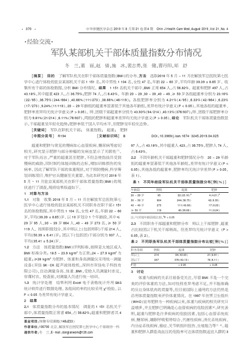 军队某部机关干部体质量指数分布情况