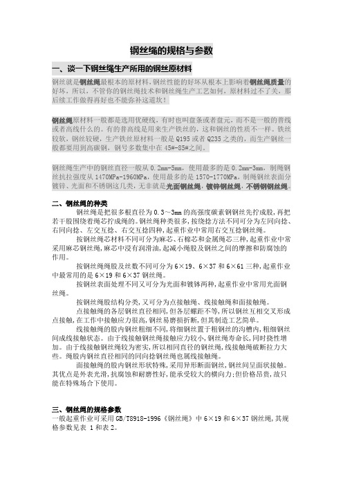 钢丝绳规格参数表