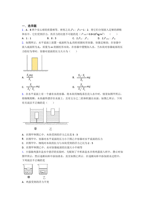 人教版初二物理下学期第十章浮力单元专项训练学能测试试题