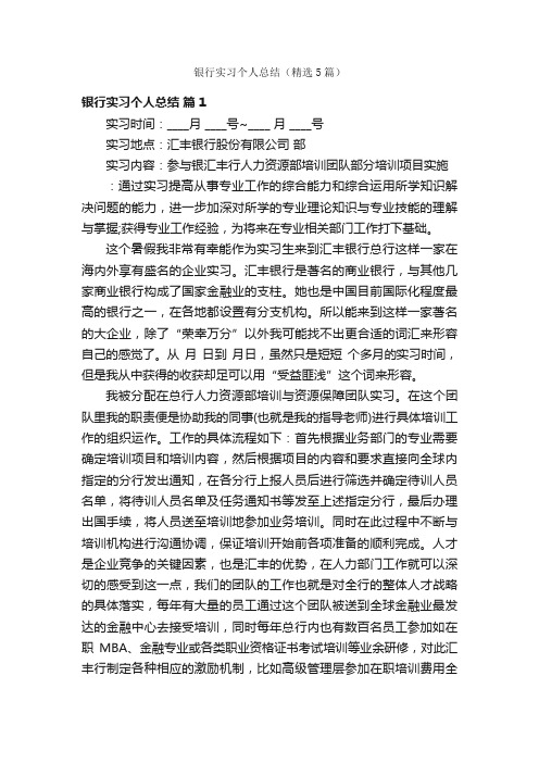 银行实习个人总结（精选5篇）