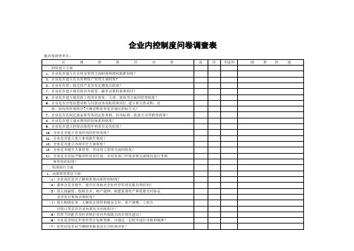 内控制度调查问卷