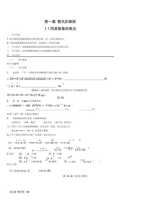 2013年第一章整式的乘除导学案