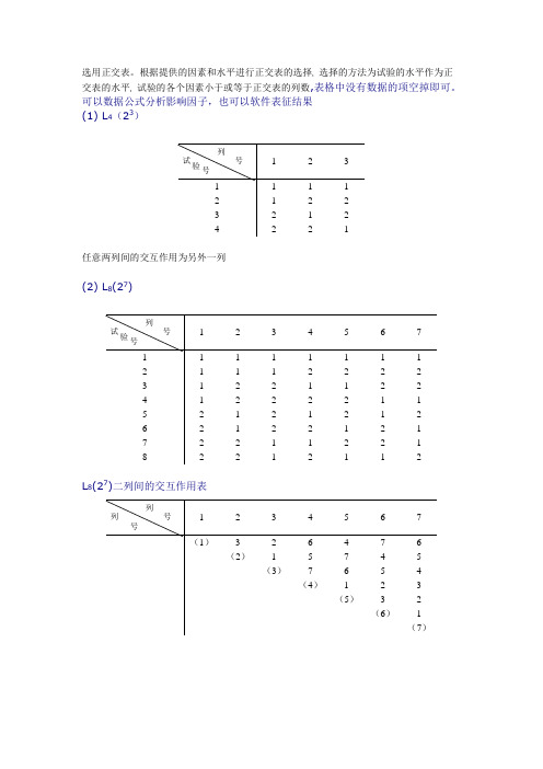 正交试验设计常用正交表分析