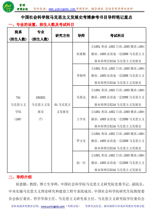 中国社会科学院马克思主义发展史考博参考书目导师笔记重点