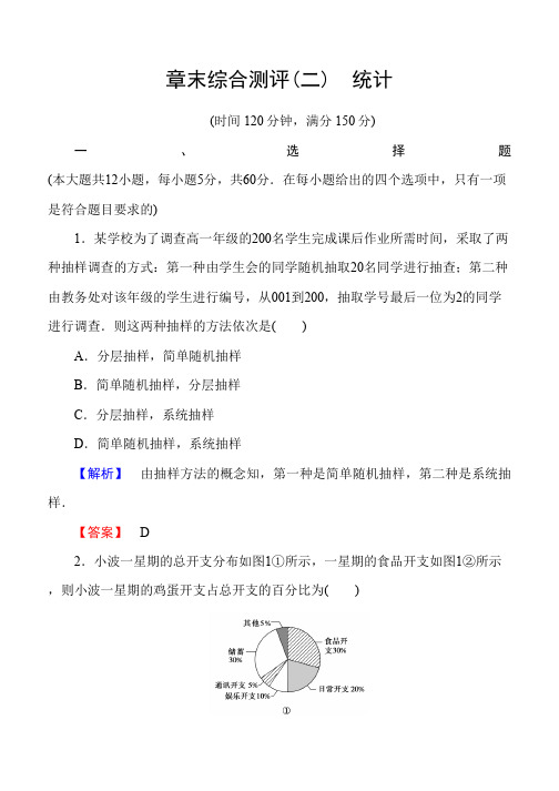 2019-2020学年高一数学人教A版必修3章末综合测评2 Word版含解析