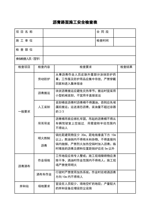 沥青路面施工安全检查表