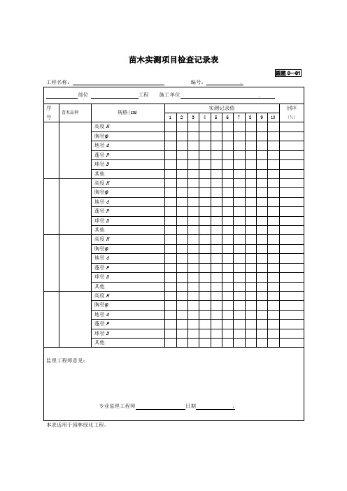 园监C-01苗木实测项目检查记录表