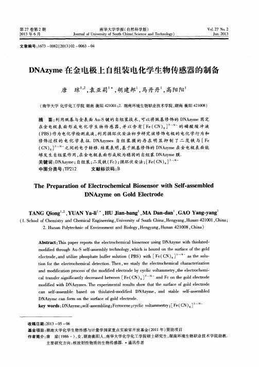 DNAzyme在金电极上自组装电化学生物传感器的制备