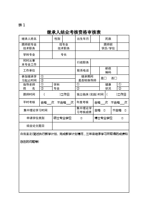 继承人结业考核资格审核表