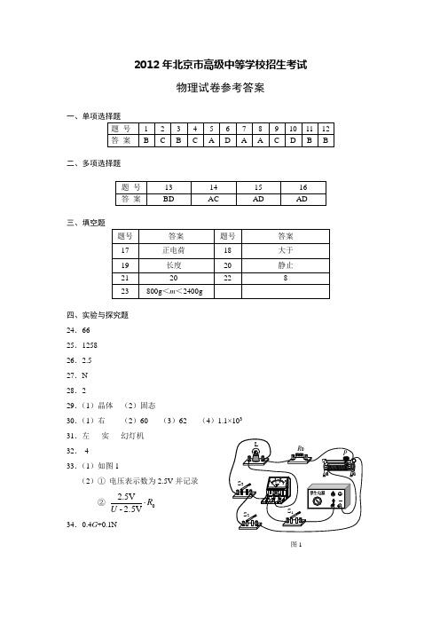 2012北京中考物理答案