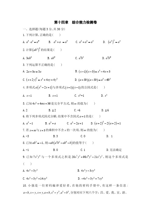 最新人教版八年级数学上册 第十四章综合能力检测卷(含答案解析)