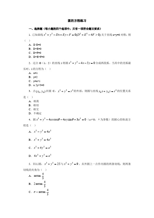 高二数学圆的方程练习