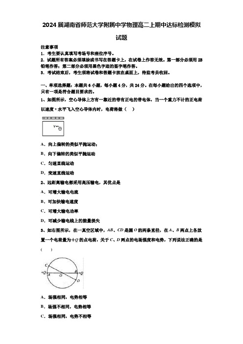 2024届湖南省师范大学附属中学物理高二上期中达标检测模拟试题含解析